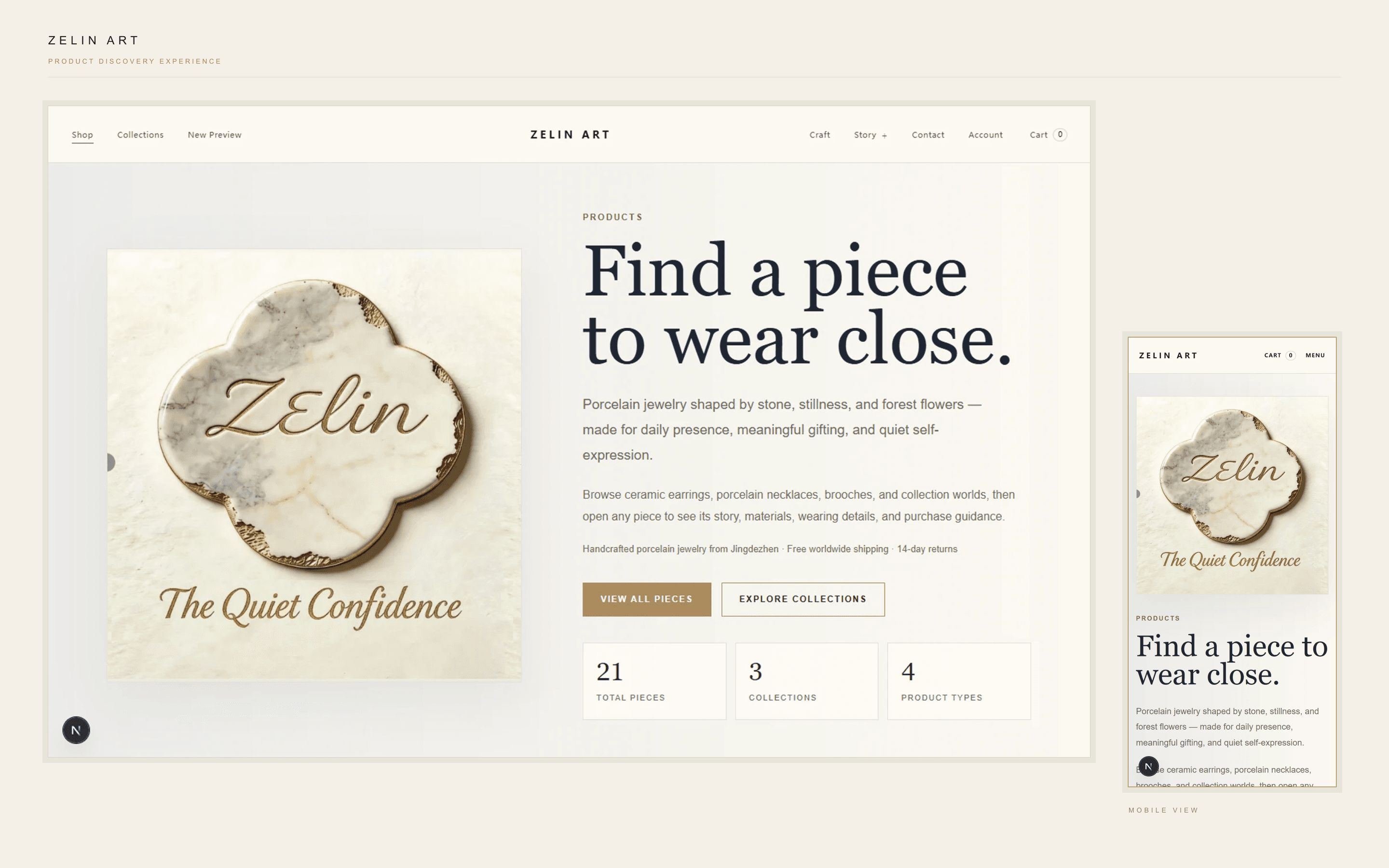 ZELIN ART responsive product presentation