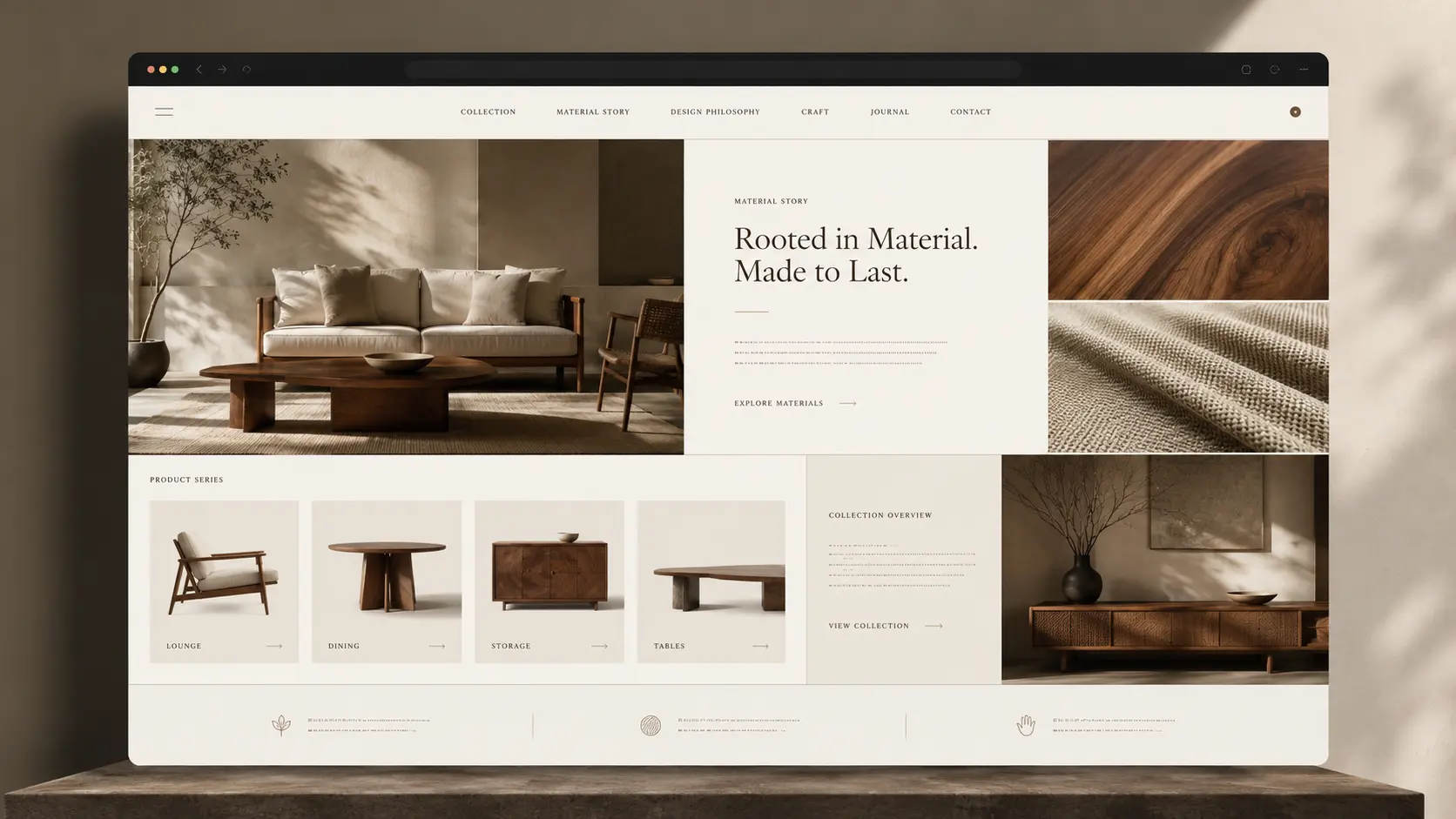 Furniture material storytelling page concept