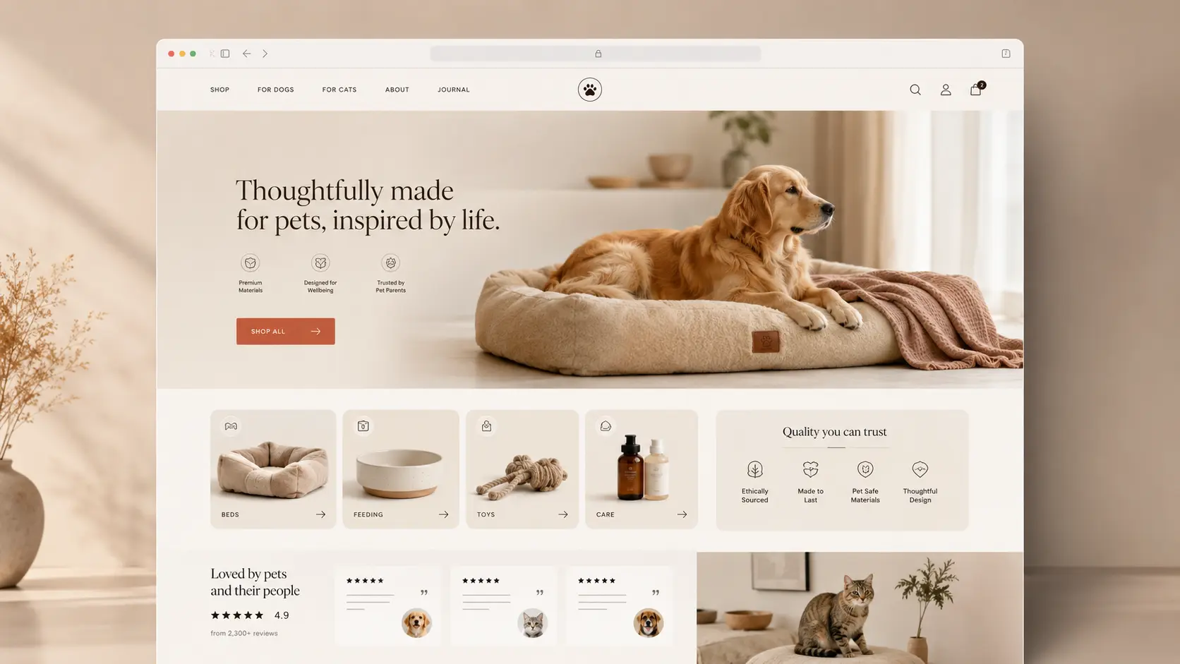 Pet DTC ecommerce website concept homepage mockup
