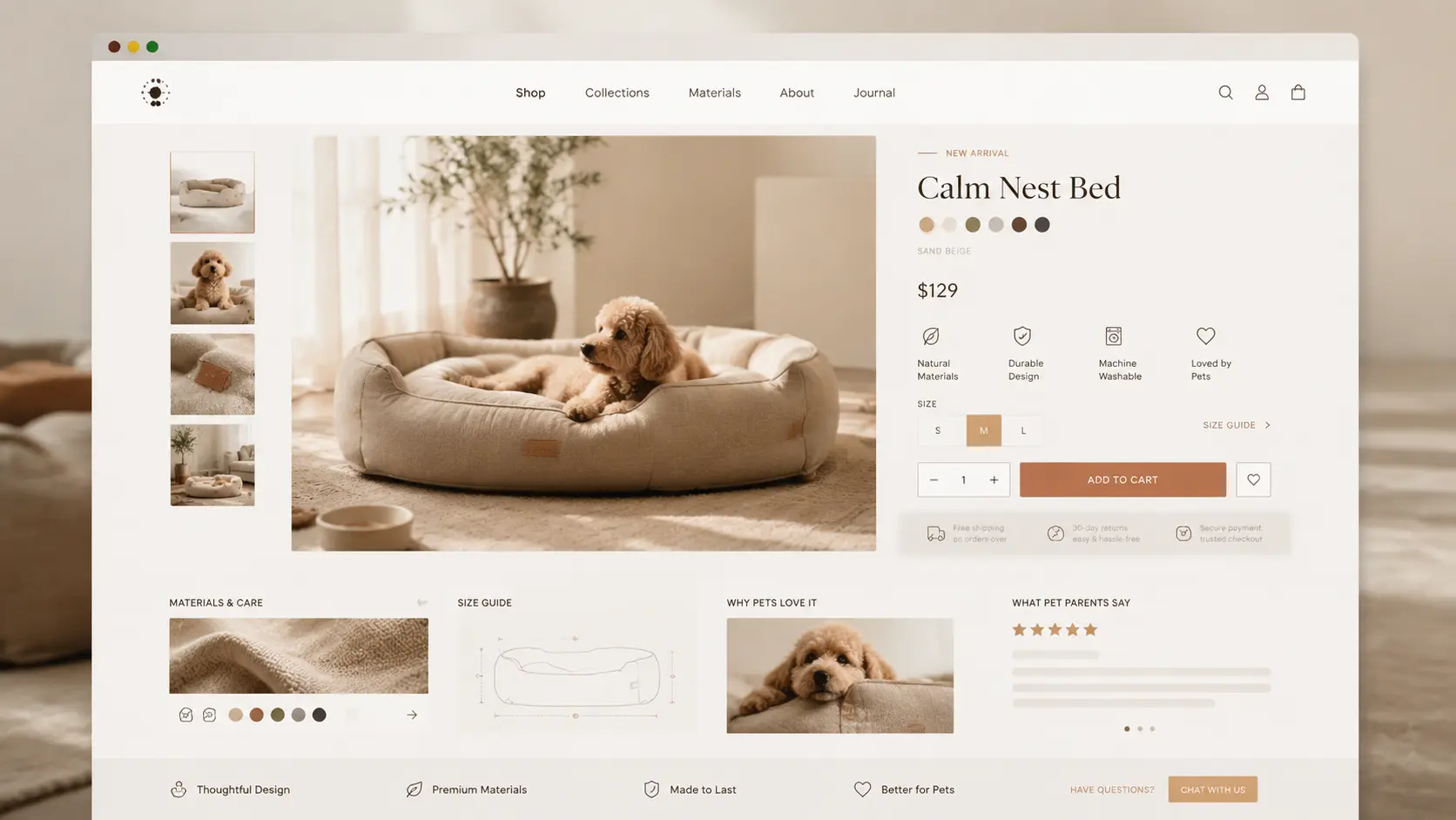 Pet product detail page concept