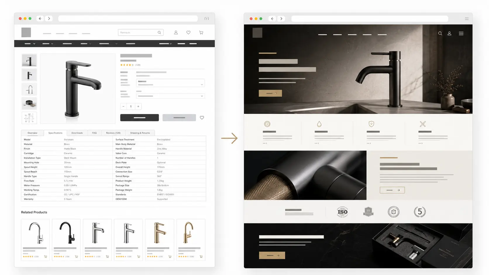 Before supplier style and after brand experience comparison